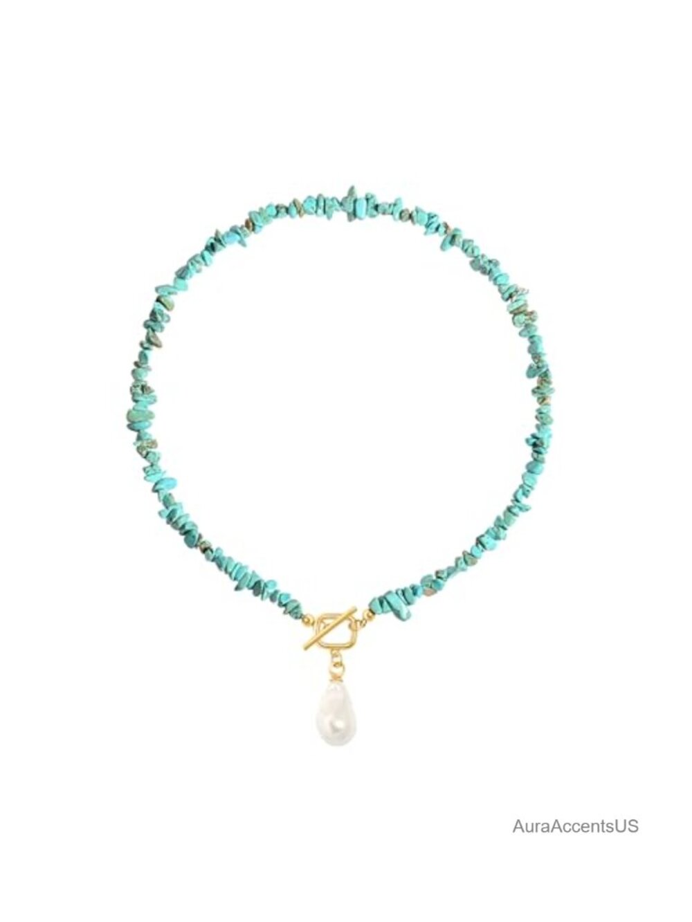 18k Gold Plated Chain Link Necklace Baroque Pearl Toggle Choker